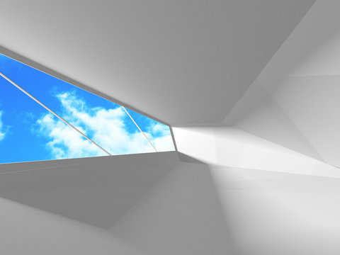 Futuristic White Architecture Design on Cloudy Sky Background