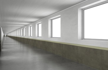 long corridor with doors, interior visualization, 3D illustration