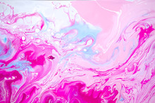 Abstract Pink Painting On Canvas Using Liquid Acrylic Technique. Marble Slice Texture