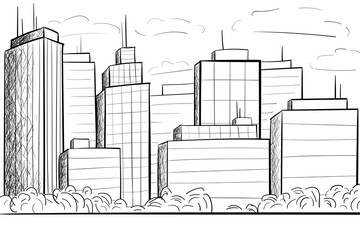 Wall Mural - sketch of cityscape with buildings. EPS-10