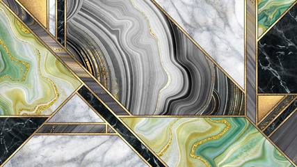 Wall Mural - abstract art deco background, modern minimalist mosaic inlay, texture of marble agate and gold, arti