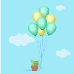 Poster - Cactus balloons color illustration vector color illustration