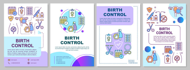 Wall Mural - Birth control brochure template. Contraception methods. Flyer, booklet, leaflet print, cover design with linear illustrations. Vector page layouts for magazines, annual reports, advertising posters