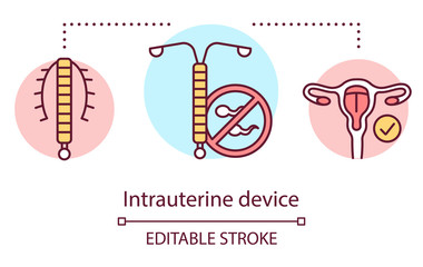 Sticker - Intrauterine device concept icon. Copper IUD. long acting reversible birth control method. Preventing unwanted pregnancy idea thin line illustration. Vector isolated outline drawing. Editable stroke