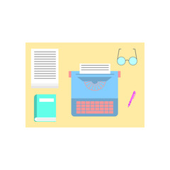 Poster - Desk elements of writer vector color illustration