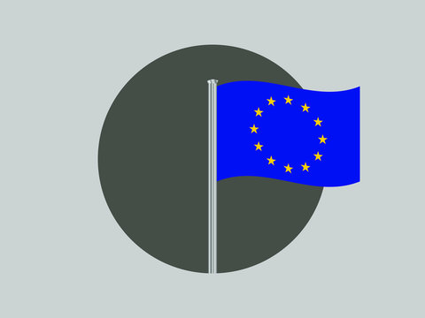 Flagpole with National flag of European Union. Original colors and proportion. Graphic design vector illustration, from  countries set. For icon, logo, web, education.