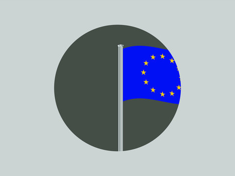 Flagpole with National flag of European Union. Original colors and proportion. Graphic design vector illustration, from  countries set. For icon, logo, web, education.