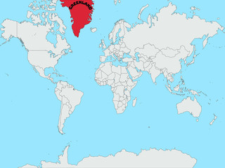 Fototapete - Greenland Global world map silhouette with geolocation and contour. original colors and proportion. All countries silhouette. Beauty vector illustration, from countries set