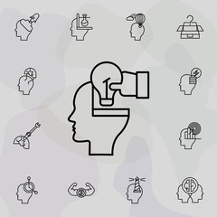 Poster - Brain, Hand, bulb icon. Universal set of creative thinking for website design and development, app development