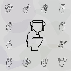 Poster - Award, trophy, head icon. Universal set of creative thinking for website design and development, app development