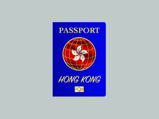 Fototapete - International Passport with biometric digital data chip, realistic blue cover, vector illustration for icon, logo, ads, brand with national flag of hong kong