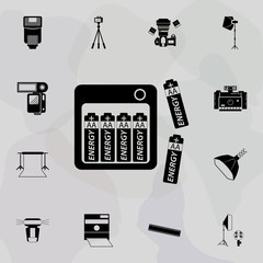 Poster - Camera Batteries icon. Universal set of equipment photography for website design and development, app development