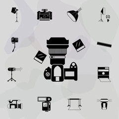 Poster - photo camera icon. Universal set of equipment photography for website design and development, app development
