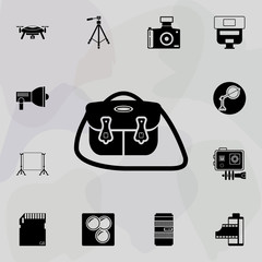 Poster - Camera bag icon. Universal set of equipment photography for website design and development, app development