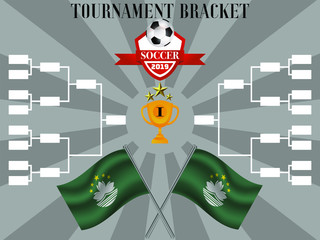 Fototapete - Asian Chinese Macau Flag with Tournament Bracket with Cup and stars and ball for competition team. Perfect background for competition