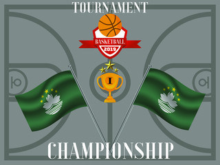 Fototapete - Asian Chinese Macau Flag with Tournament Bracket with Cup and stars and ball for competition team. Perfect background for competition