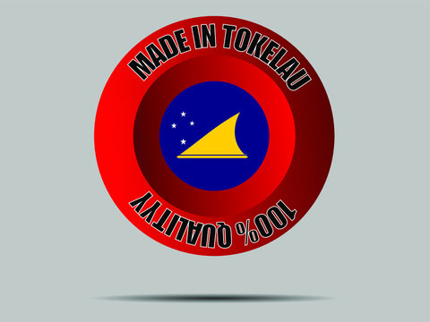 Round red made in button and National flag of Oceanian Island Tokelau. Original colors and proportion. Simply vector illustration, from  countries set.