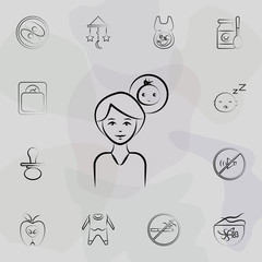 Sticker - Mother think baby concept line icon. Universal set of maternity for website design and development, app development