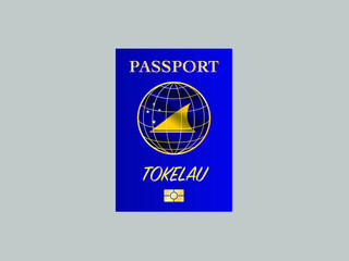 Fototapete - International Passport with biometric digital data chip, realistic blue cover, vector illustration for icon, logo, ads, brand with national flag of Oceanian Island Tokelau