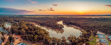 Murray River Bend At Sunset - Aerial Panorama