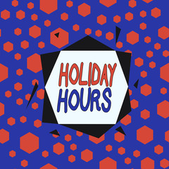 Word writing text Holiday Hours. Business photo showcasing employee receives twice their normal pay for all hours Asymmetrical uneven shaped format pattern object outline multicolour design