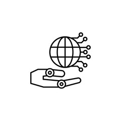 Poster - Robot hand earth globe icon. Simple line, outline vector of artificial Intelligence icons for ui and ux, website or mobile application