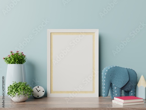 Cuadros en Lienzo Mock up to poster on blue wall of living room, Childhood.