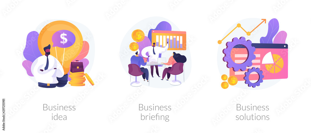 Successful development icons set. Innovative project, team building, analytical software. Business idea, business briefing, business solutions metaphors. Vector isolated concept metaphor illustrations - obrazy, fototapety, plakaty 