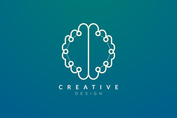 Wall Mural - Design abstract brain shape logo with technology style. Simple and modern vector design for business brand in the field of digital technology, network, internet, media, data, electronic, software.