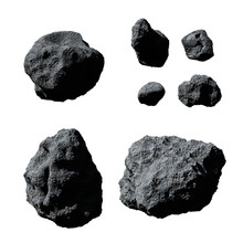 Set Of Asteroids Isolated On White Background