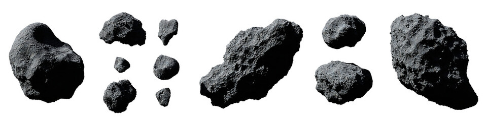 set of asteroids isolated on white background