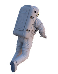 flying astronaut, back view, isolated on white background