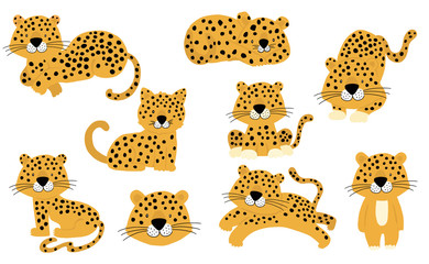 Wall Mural - Cute animal object collection with leopard,tiger. illustration for icon,logo,sticker,printable