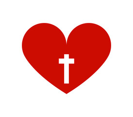 Sticker - heart icon with religious cross