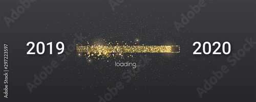 Fotomural Golden loading bar with transition from 2019 to 2020 new year