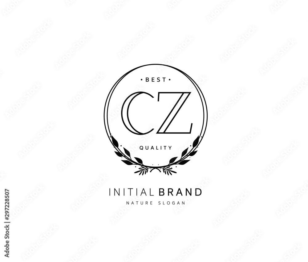 C Z CZ Beauty vector initial logo, handwriting logo of initial signature, wedding, fashion, jewerly, boutique, floral and botanical with creative template for any company or business. - obrazy, fototapety, plakaty 
