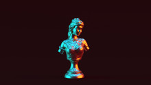 Silver Lady Bust Sculpture With Red Orange And Blue Green Moody 80s Lighting Front 3d Illustration 3d Render