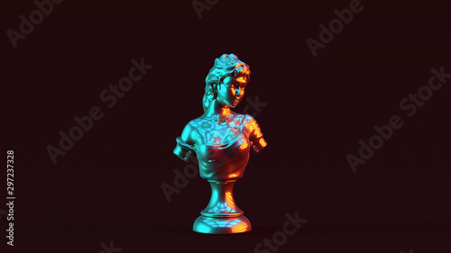 Fotomural Silver Lady Bust Sculpture with Red Orange and Blue Green Moody 80s lighting Fro