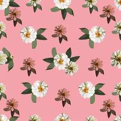 Wall Mural - Flower seamless pattern.Sesbania and zinnia flower vector illustration