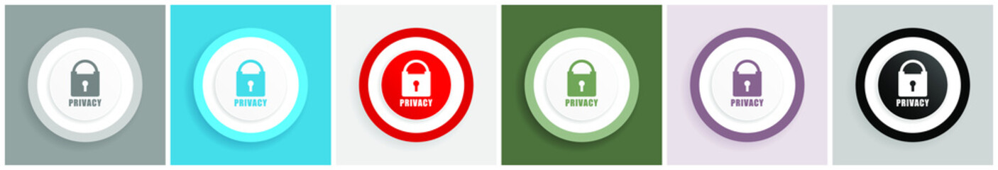 Leinwandbilder - Privacy icon set, colorful flat design vector illustrations in 6 options for web design and mobile applications
