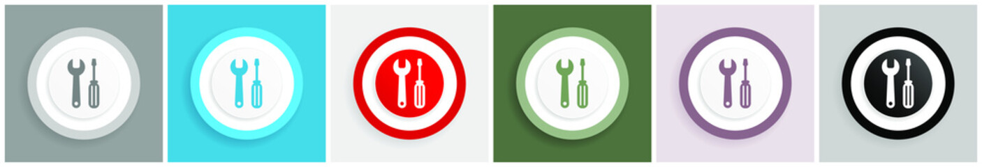Poster - Tool icon set, colorful flat design vector illustrations in 6 options for web design and mobile applications