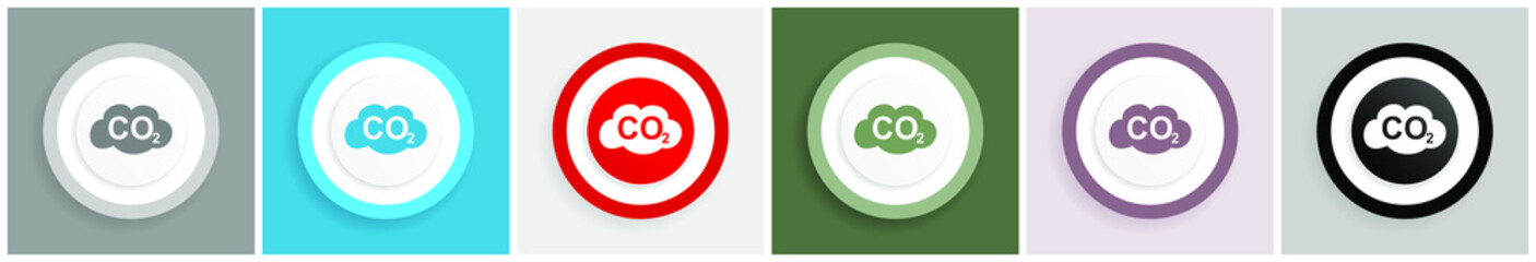 Leinwandbilder - Carbon dioxide icon set, colorful flat design vector illustrations in 6 options for web design and mobile applications