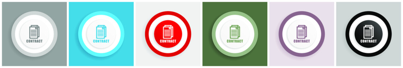 Poster - Contract icon set, colorful flat design vector illustrations in 6 options for web design and mobile applications