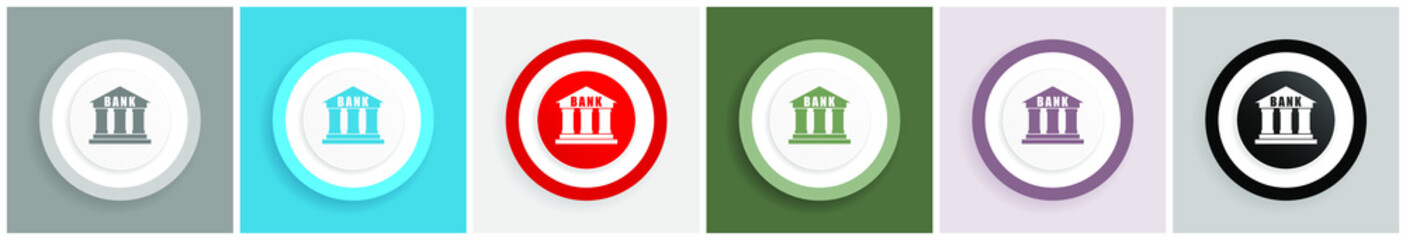 Leinwandbilder - Bank icon set, colorful flat design vector illustrations in 6 options for web design and mobile applications