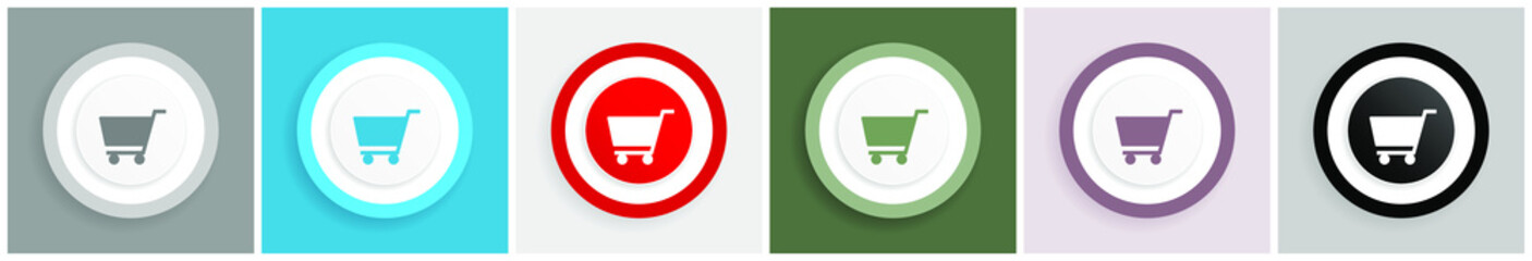Leinwandbilder - Cart icon set, colorful flat design vector illustrations in 6 options for web design and mobile applications
