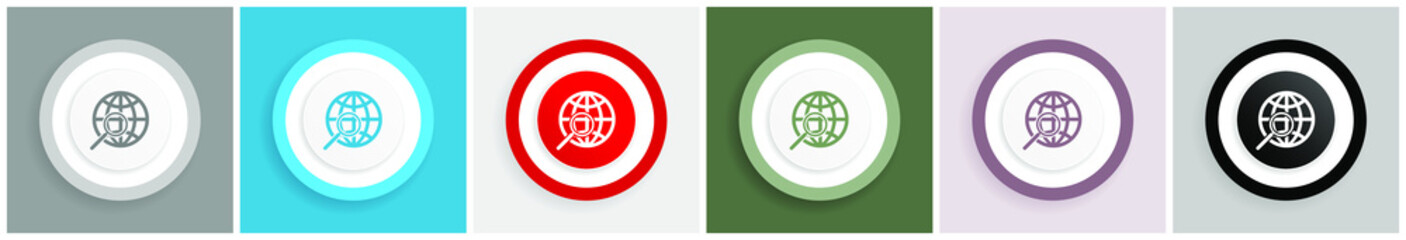 Aufkleber - Search icon set, colorful flat design vector illustrations in 6 options for web design and mobile applications. 