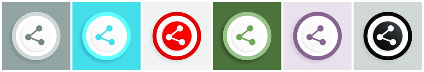 Poster - Share icon set, colorful flat design vector illustrations in 6 options for web design and mobile applications. 