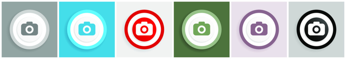 Leinwandbilder - Photo camera icon set, colorful flat design vector illustrations in 6 options for web design and mobile applications