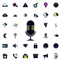 Poster - radio microphone icon. Universal set of web for website design and development, app development