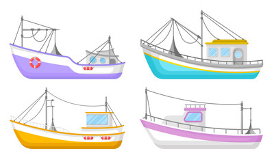 Wall Mural - yachts and commercial fishery ships vector illustrated set